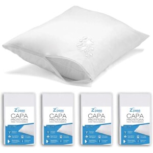 Kit 4 Capas Travesseiro Impermeável Branco 200 Fios