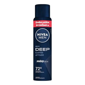 NIVEA MEN Desodorante Antitranspirante Aerossol Deep Carvão Ativado 200ml, Proteção Antibacteriana 72h, Controle do Suor e Odor