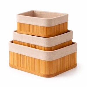Kit 3 Cestos Organizadores Bambu Multiuso