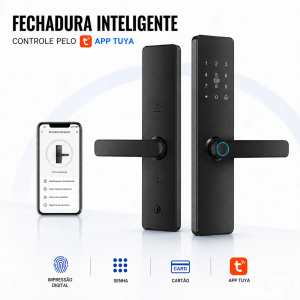 Fechadura Digital Eletrônica Inteligente Biométrica WiFi Tuya para Porta com Senha Cartão Impressão Digital e App