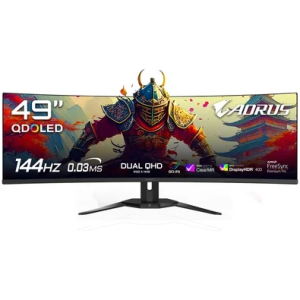 Monitor Gamer Gigabyte AORUS QD-OLED 49", Dual QHD, 144Hz, 0.03ms, HDR 400, Altura Ajustável, Som Integrado