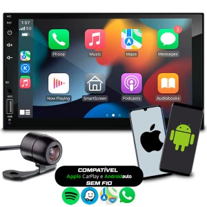 Multimídia 7 Polegadas Carplay e Android Auto Sem Fio Com Aplicativos Espelhamento de