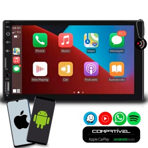 Multimídia 7 Polegadas Carplay AndroidAuto Com Espelhamento de Celular Bluetooth Apps