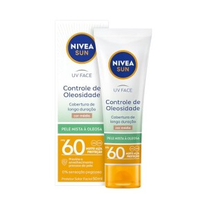 Nivea Sun Protetor Solar Facial Uv Face Controle De Oleosidade Cor Média Fps 60 50ml, Muito Alta Proteção Uvauvb, Cobertura De Longa Du