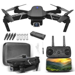 DRONE E88 COM 2 CÂMERA + CASE DE TRANSPORTE + 2 Baterias