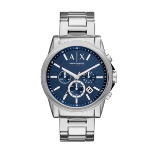 AX Armani Exchange Relógio cronógrafo masculino com pulseira de couro aço inoxidável ou silicone Prataazul Crono