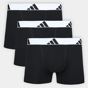 Kit Cueca Boxer Adidas 3 Peças Preto Branco