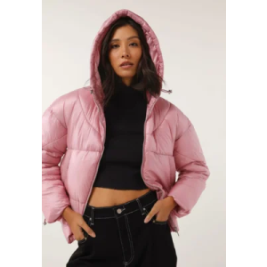 Jaqueta Puffer Facinelli by MOONCITY Capuz Rosa