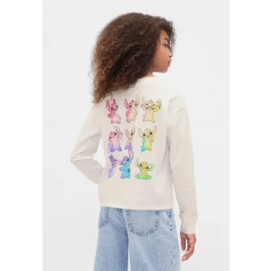 Camiseta Infantil GAP Stitch Manga Longa Branca