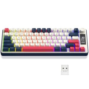 AOC GK280 Teclado sem fio 70%, Bluetooth Trimodo 2.4 GHzUSB-C, Teclado Gamer RGB LED Rainbow, Ideal para Jogos e Digitação, Ergonômico,