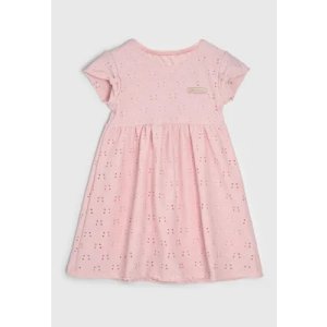 Vestido Manga Curta Infantil Kamylus Bordado Vazado Rosa