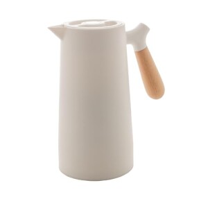 Wolff - Garrafa Térmica De Plástico Com Cabo De Madeira Nórdica 1l Branca - Mesa Posta - Itens Para Casa - Utensílios De Cozinha - Perf