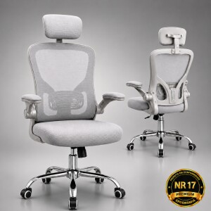 Cadeira Escritório Ergonômica Mesh Cinza Apoio