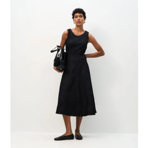 Vestido Midi em Jeans com Recortes e Gola Redonda