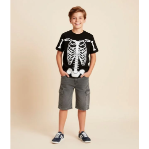 Bermuda Baggy Infantil com Bolsos Cargo - Tam 5 a 14 Anos