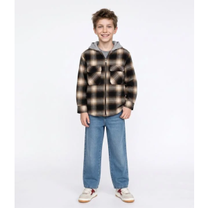 Camisa Infantil Em Algodão Xadrez com Capuz e Forro Interno - Tam 5 a 14 Anos