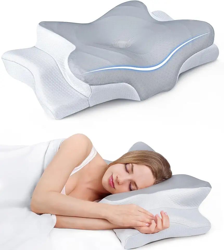 Travesseiro ortopédico cervical ajustável, para alívio da dor no pescoço, travesseiro ergonômico de espuma viscoelástica, inodoro, travesseiro para dormir de costas e de lado