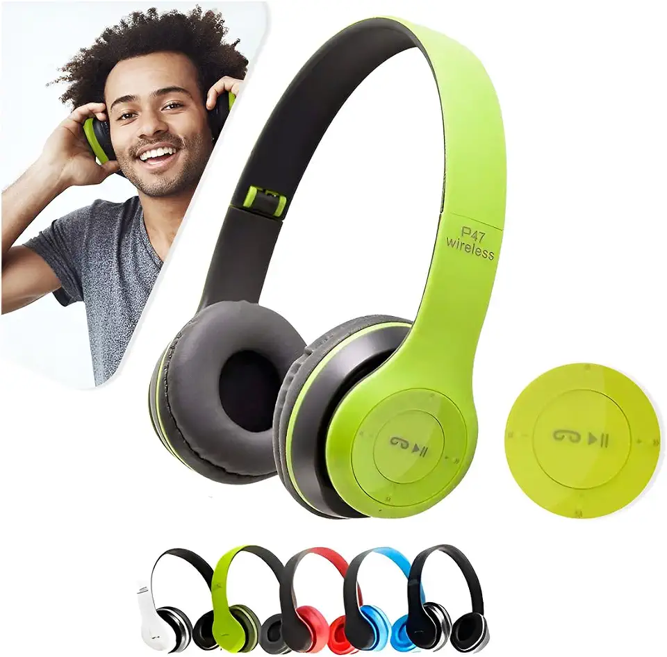 Fone de Ouvido Bluetooth Headphone P47 Sem Fio Wireless Micro Sd 5.0 Dobrável Com Microfone Regulável Para Corrida Academia Escritório Caminhada Reunião Linha Premium (verde)