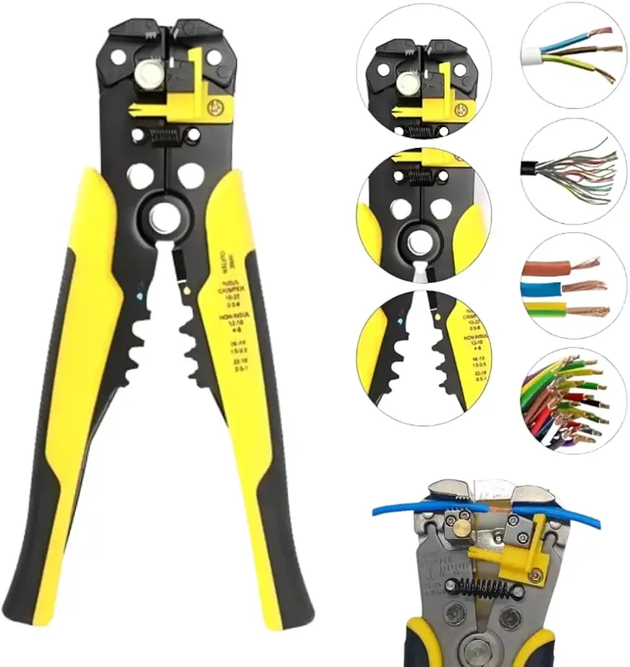 Alicate Desencapador Automático 3 em 1 - Decapador Descascador com Acabamento Emborrachado Crimpador Cortador de Fios 0,2 a 6mm - Ferramenta Eletricista Ajute Precisa - Linha Profissional Premium