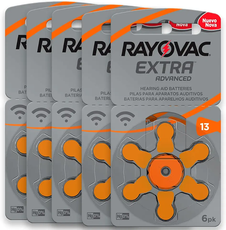 30 Pilhas Baterias 13 Pr48 Aparelho Auditivo Rayovac 5 Cartelas C/ 6 Unidades