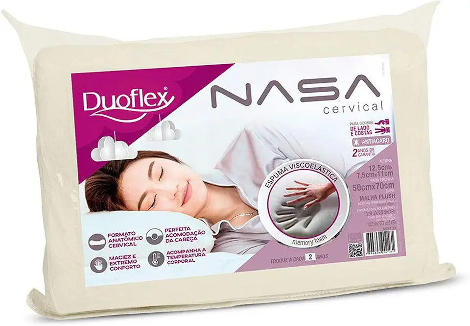 Travesseiro Nasa Cervical, Duoflex, 85% Algodão, 15% Poliéster, Bege, para Fronha 50Cmx70Cm