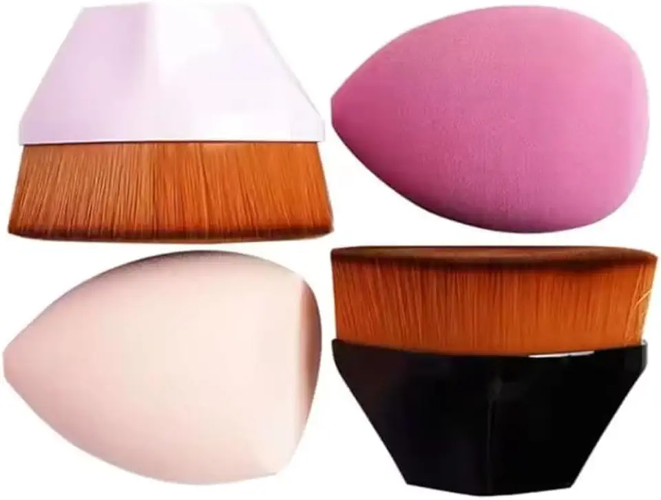 Kit 2 Pincéis Mágicos Hexagonal Base Kabuki Alta Densidade Brush Blogueira + 2 Esponjas Maquiagem Rosto - E-ShopCenter