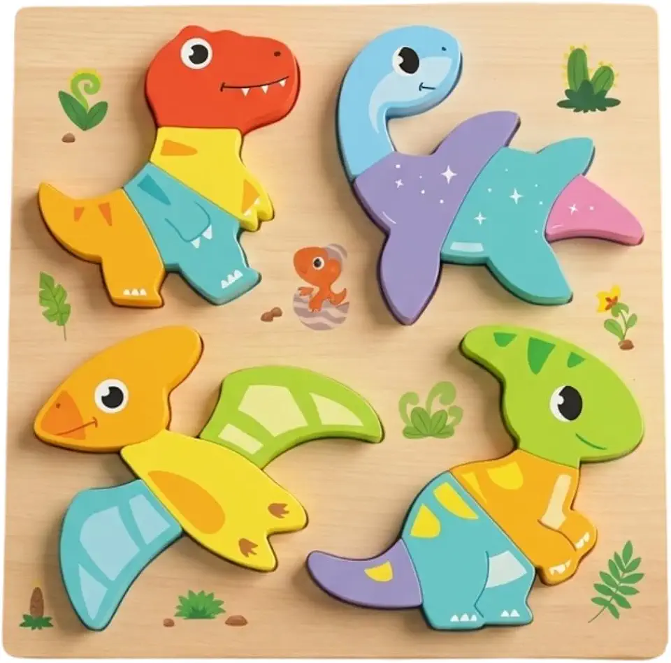 Brinquedo Educativo Quebra-cabeça 3D Montessori para Bebés de 1 a 3 Anos de Idade Desenvolvimento Motor Presente para Meninos e Meninas (Dinossauro)