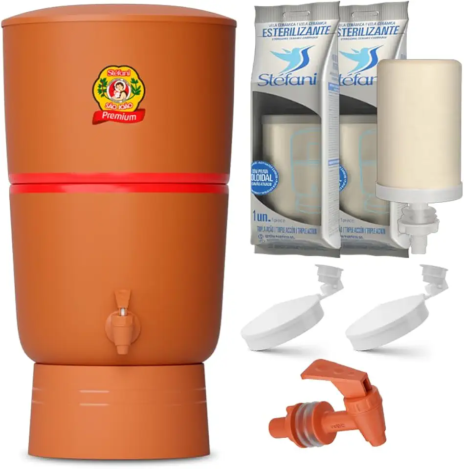 Filtro de Barro São João Premium Stéfani 6 Litros – 2 Velas Tripla Ação Esterilizantes + Torneira Clic Marrom + 2 Boias Smart | Água Natural e Purificada