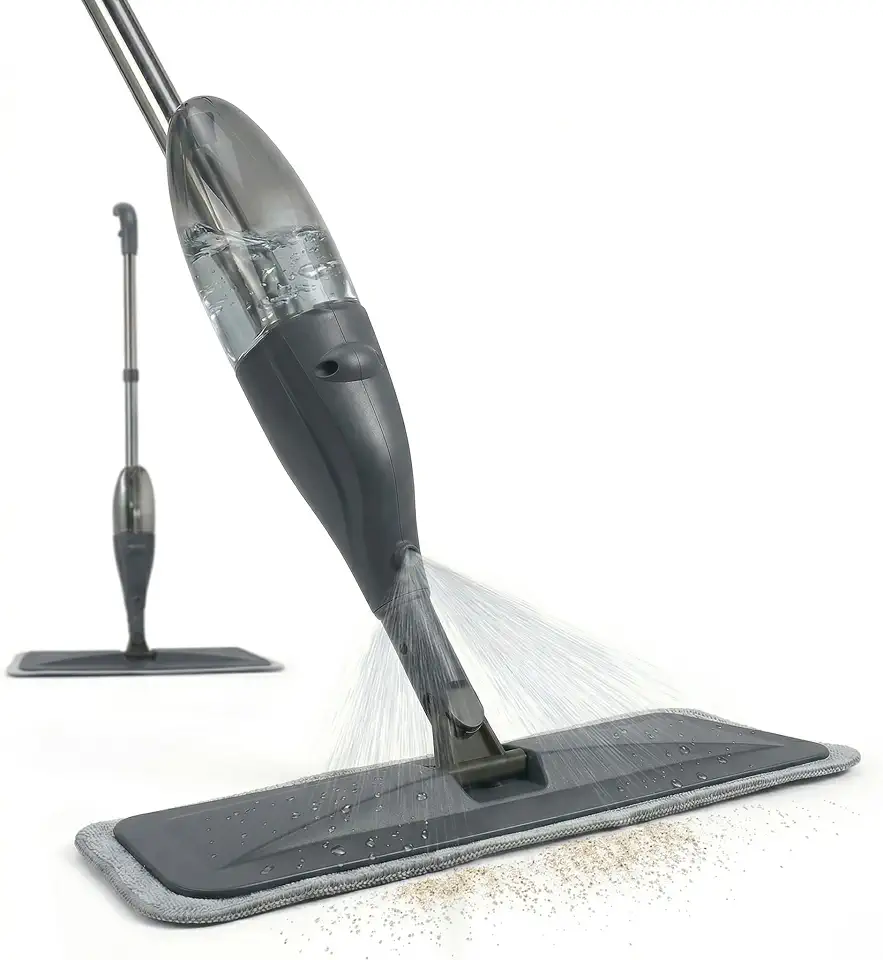 Esfregão Mop Spray Clean Tech 2 em 1 Com 300ml - Refil Microfibra, Rodo Articulado 360º Para Limpeza Rápida de Pisos Laminados, Madeira, Porcelanato - Cabo Ergonômico e Gatilho Spray