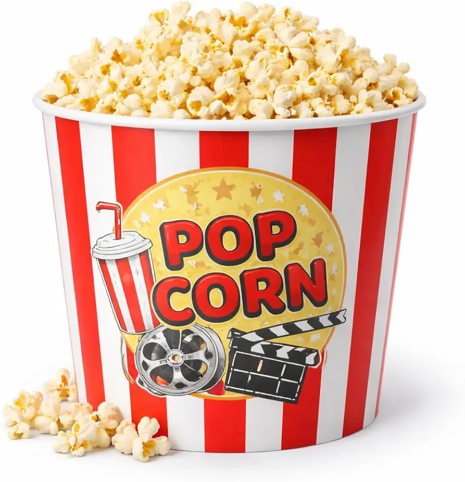 Balde de Pipoca com Capacidade de 3 Litros, Design Listrado Vermelho e Branco, Tema Cinema