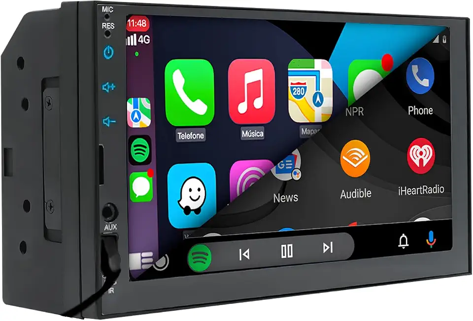 MULTIMÍDIA, MP5 2 DIN TELA 7" FULL TOUCH, FM, USB, SD, AUXILIAR, BLUETOOTH, ESPELHA ANDROID E IOS, CARPLAY E ANDROID AUTO CONECTIVIDADE COM FIO