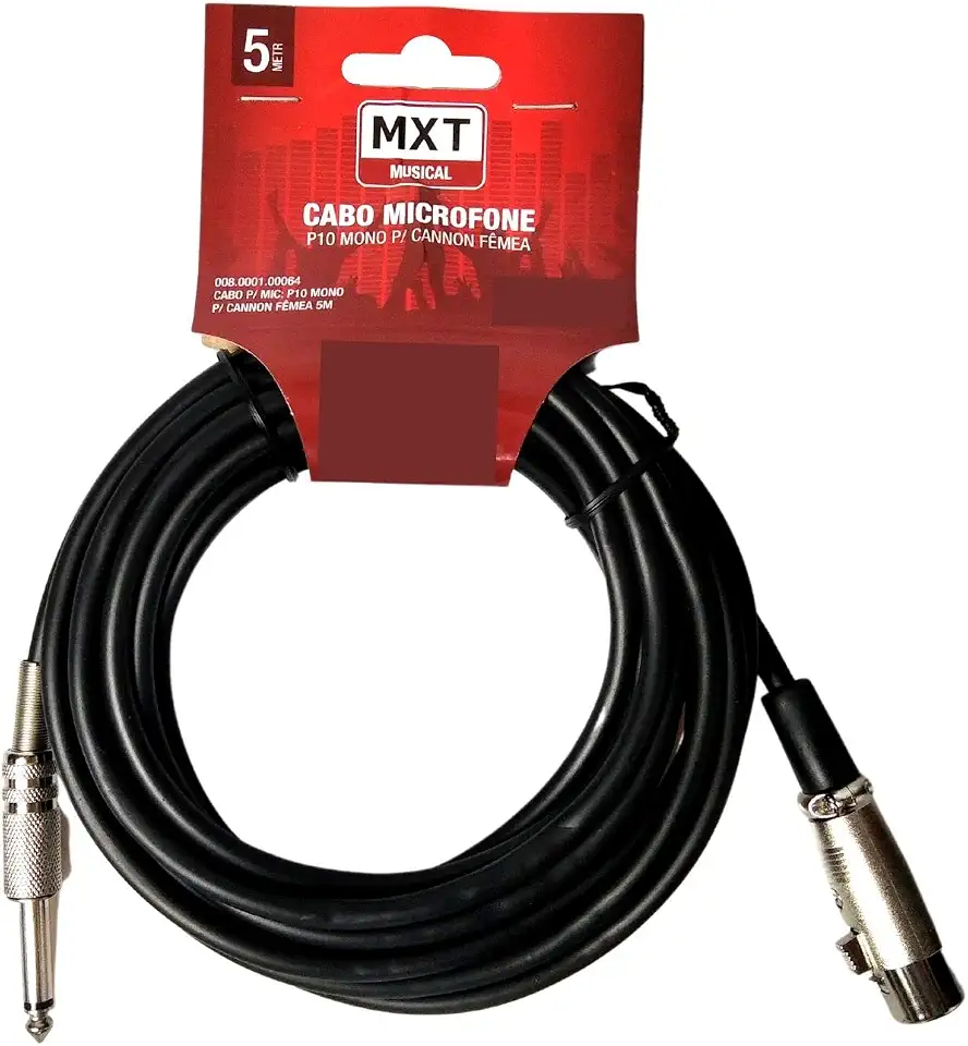 Cabo para Microfone Profissional P10 Mono Xlr 5 Metros