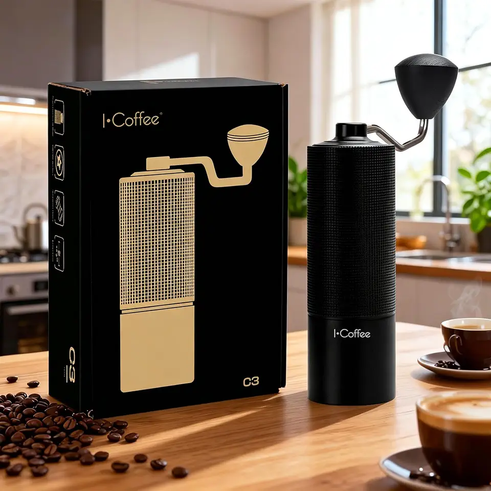 iCoffee C3S Moedor de Café Manual, Moedor de Café Inox com Manivela, Moedor de Café Capacidade Inoxidável de 20 g (Preto)