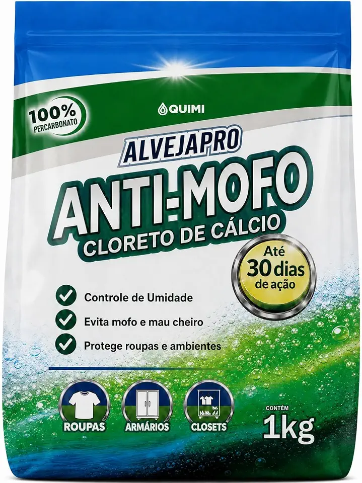 Anti-Mofo Alvejapro– Absorvedor de Umidade com Cloreto de Cálcio – Ideal para Closets, Armários, Banheiros e Ambientes Fechados
