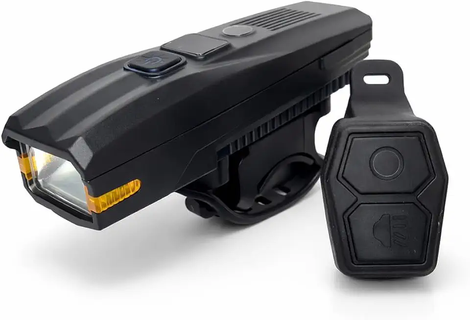 Farol Bike Recarregável LED Potente com Controle Remoto Buzina Integrada Iluminação Ajustável Resistente Água Segurança Noturna Ciclismo