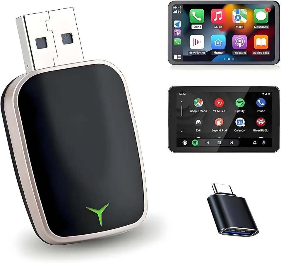 Adaptador Sem Fio Carplay Android Auto 2 em 1 Converte Fio para Sem Fio Rápido e Estável Compatível com iOS 10+ Android 11+ Dongle de Conexão Inteligente para Carro