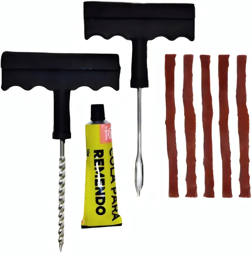 Kit de Reparo de Pneu 8 Peças Remendos e Ferramentas para Conserto Rápido Sem Câmara Ideal para Carro Moto Bicicleta e Emergências Automotivas Premium