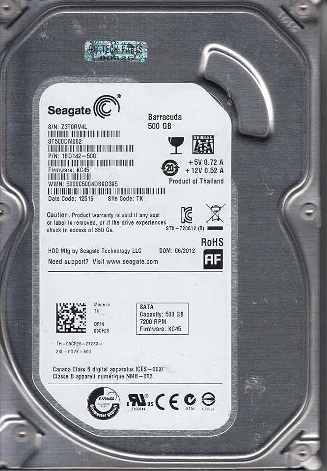 Disco rígido ST500DM002, Z3T, TK, PN 1BD142-500, FW KC45, Seagate 500GB SATA 3.5