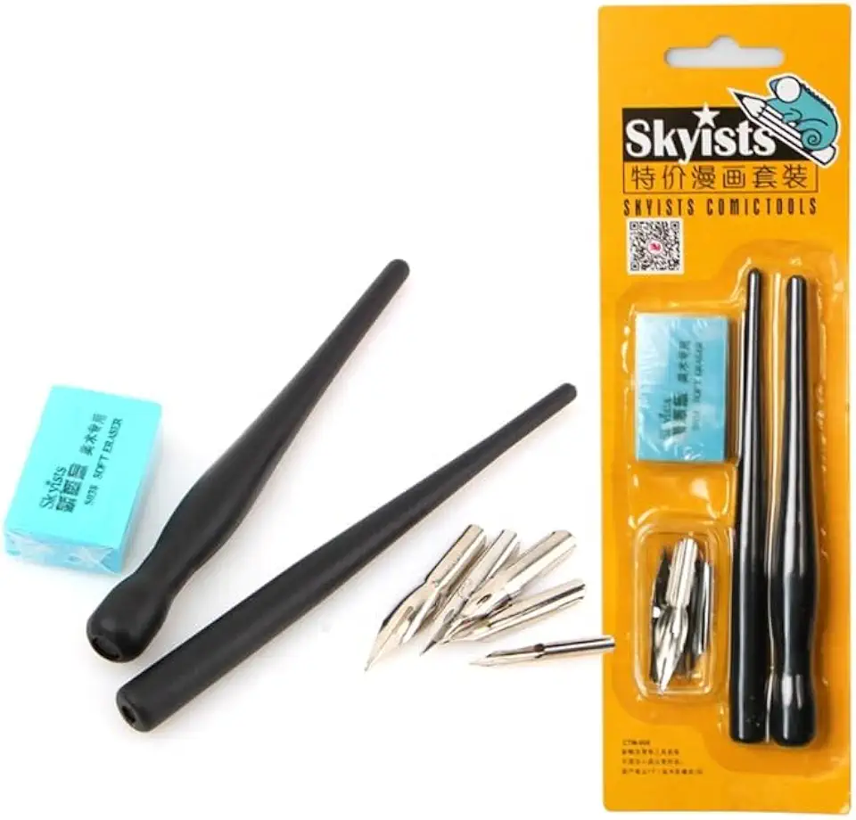 Kit 2 Canetas + 5 Bicos De Pena Nanquim Pontas Desenho Manga