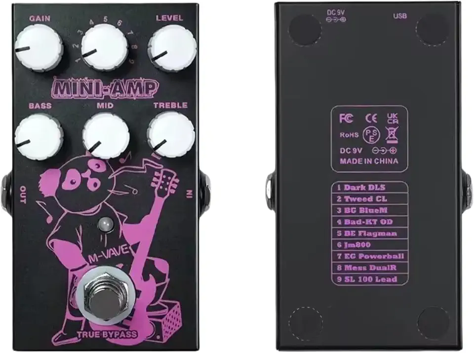 M-VAVE MINI-AMP Pedal de Efeito para Guitarra Elétrica: Simulação de 9 Amplificadores Clássicos, EQ de 3 Bandas, True Bypass, Design Compacto e Portátil para Músicos