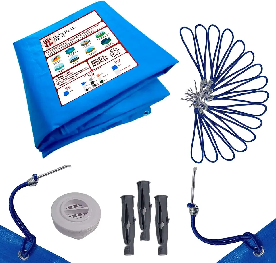 Lona Capa Para Piscina 6,5x3,5 300 Micras Com Kit Instalação