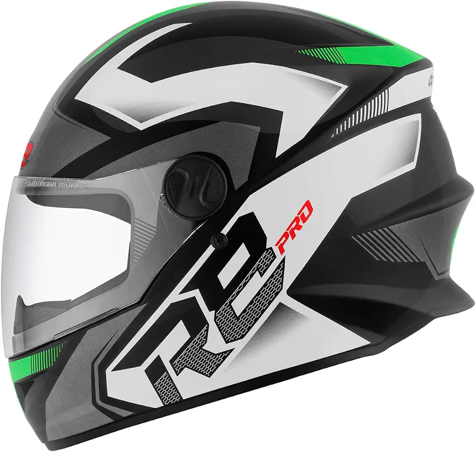 CAPACETE FECHADO PRO TORK R8 PRO BRILHANTE PRETO - VERDE TAM. 58