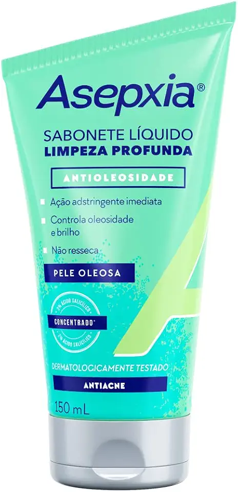 Asepxia - Sabonete Líquido Limpeza Profunda com Ação indistringente Imediata, 150ml, Dermatologicamente Testado