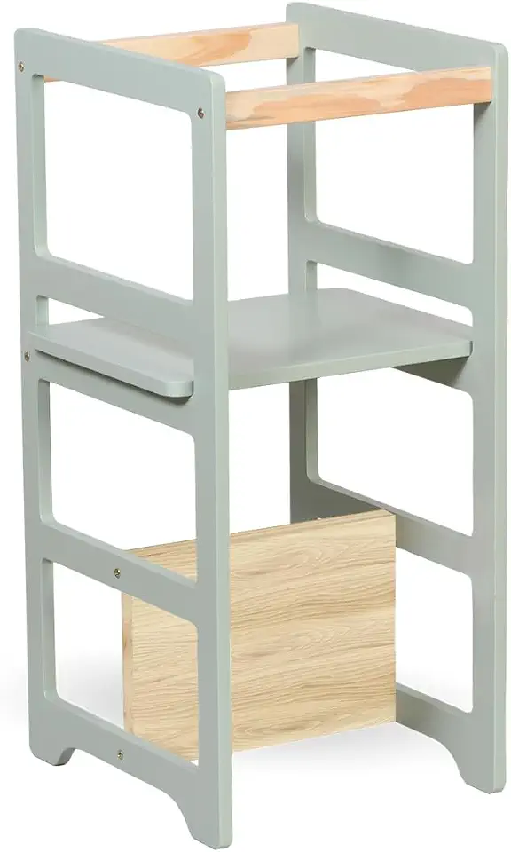 Decoratta Torre de Aprendizagem Montessori 4 em 1 Laqueada Verde Chá
