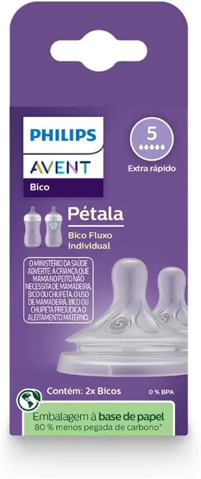 Bicos Pétala 3.0 Philips Avent com válvula anticólicas, fluxo extra rápido (Flow 5), pacote com 2, SCY965/02