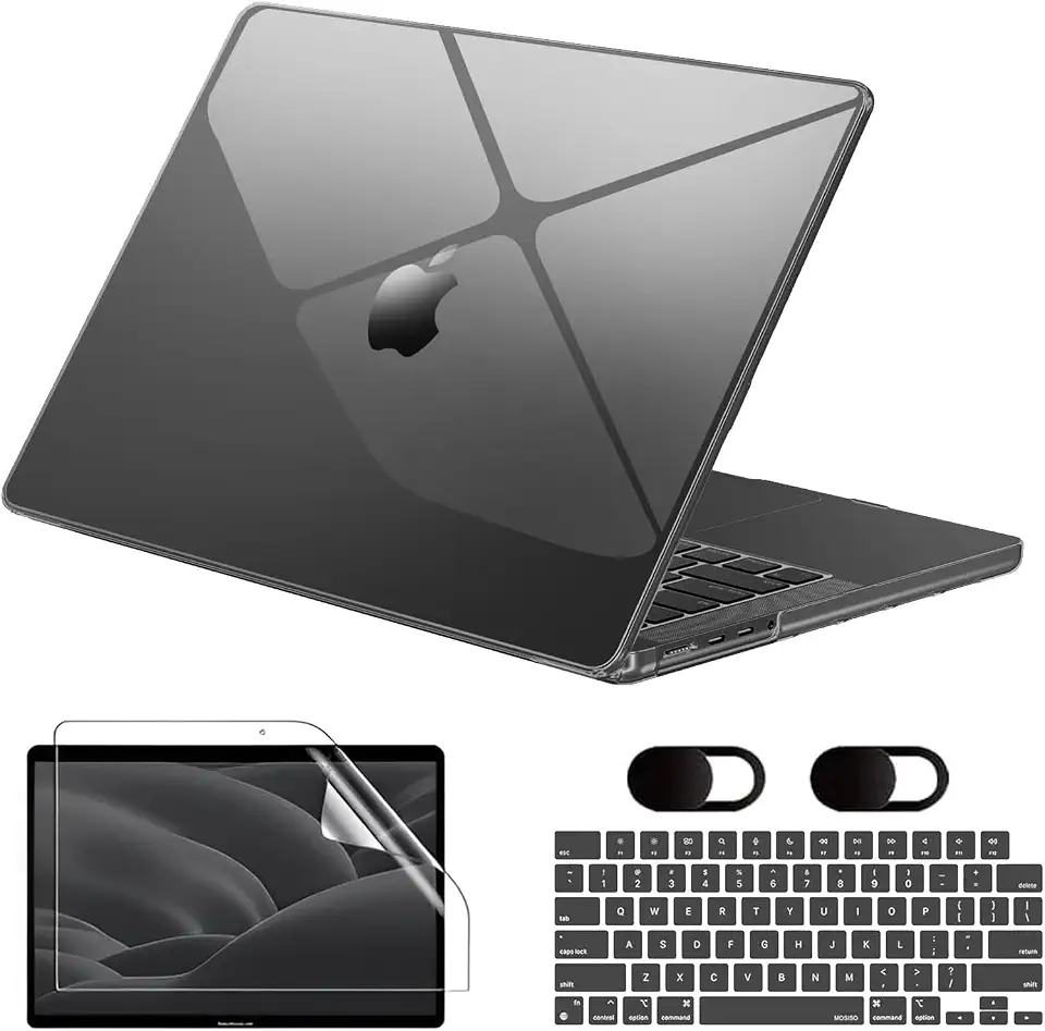 Capa para Macbook Air 13,6'' A2681(M2) 2022/A3113(M3) 2024/A3240(M4) 2025/(M5)2026, Com Película de Teclado, Película de Tela Hidrogel e Capa de privacidade para câmera (Transparente Preto)