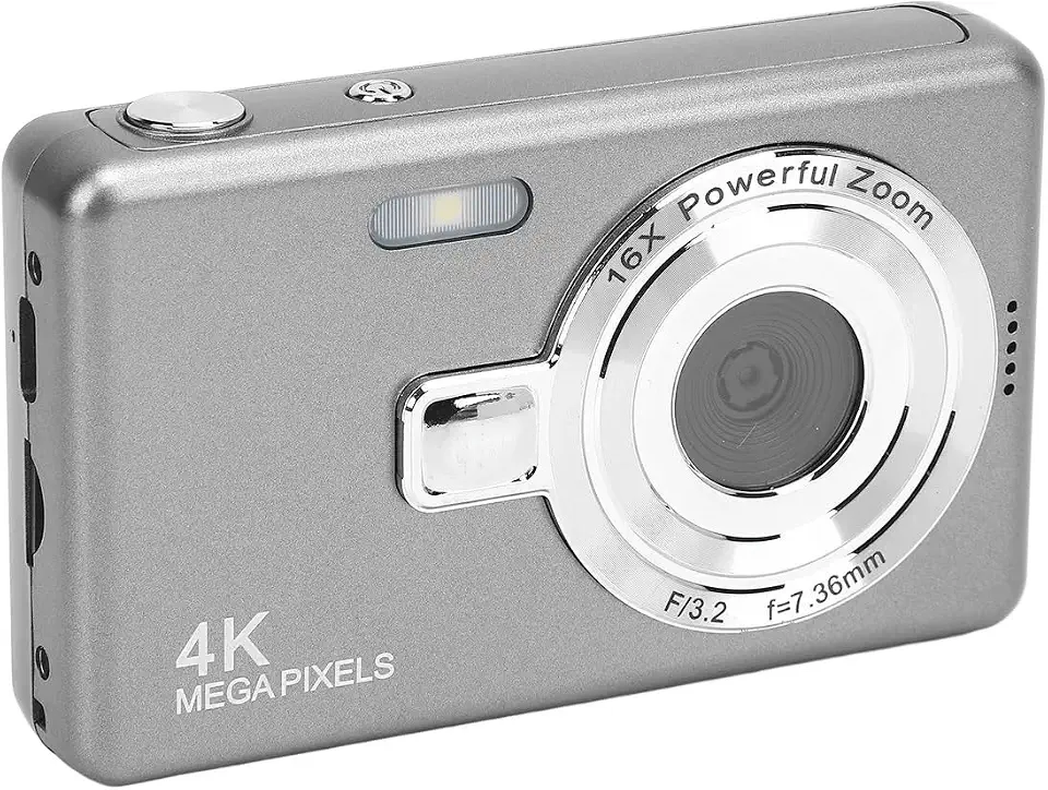 Câmera Digital 4K HD Portátil 50MP com Zoom 16x e Tela 2.4” | Foco Automático, Anti-Vibração e Flash Integrado | Câmera Compacta para Fotos, Vídeos, Vlogs e Viagens (Silver)