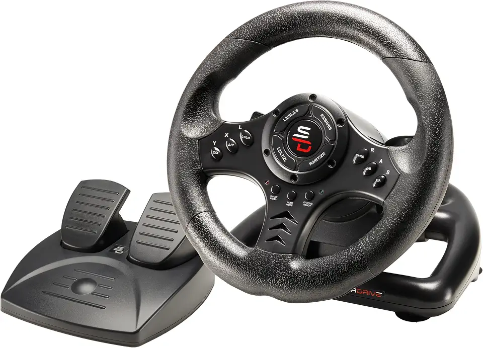 SUBSONIC - Superdrive SV450 Steering Wheel. Racing Wheel with Pedals and Shifters. Diameter 23 cm, 180° Rotation Angle - For Xbox Series X/S, Switch 2 / Switch, PS4, Xbox One and PC - Black