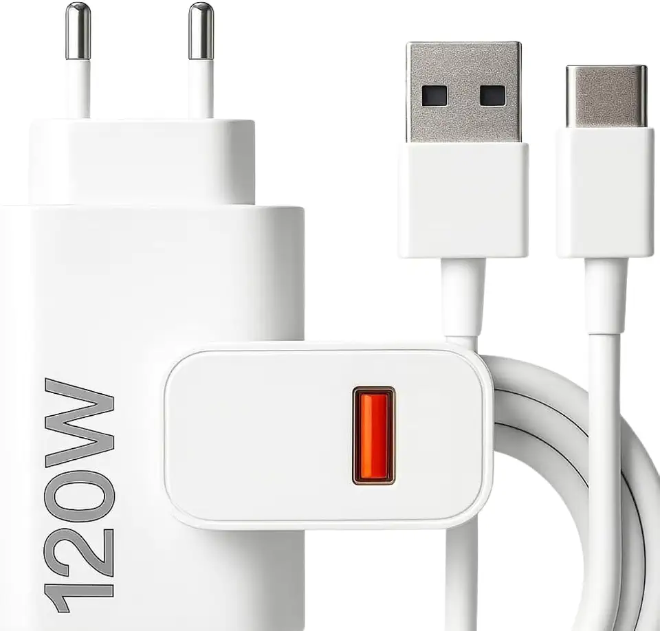 Carregador Super Turbo 120W Tipo C (USB-A) + Cabo USB-C de 1m, Compatível com Iphone,Android, Tablets, Notebooks Ultra Rapido Premium