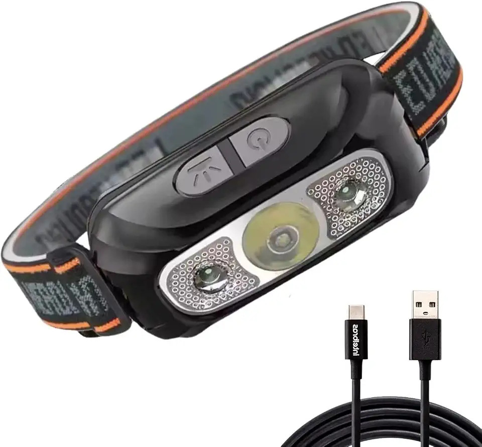 Lanterna de Cabeça LED - Recarregável USB, Resistente à água, Sensor de Movimento Mãos Livres e Controle de Intensidade, Potente e Leve. Ideal para Corrida, Camping, Mecânica e Trilha